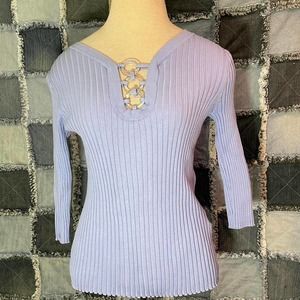 Y2k 3/4 Sleeve Periwinkle Ribbed Top